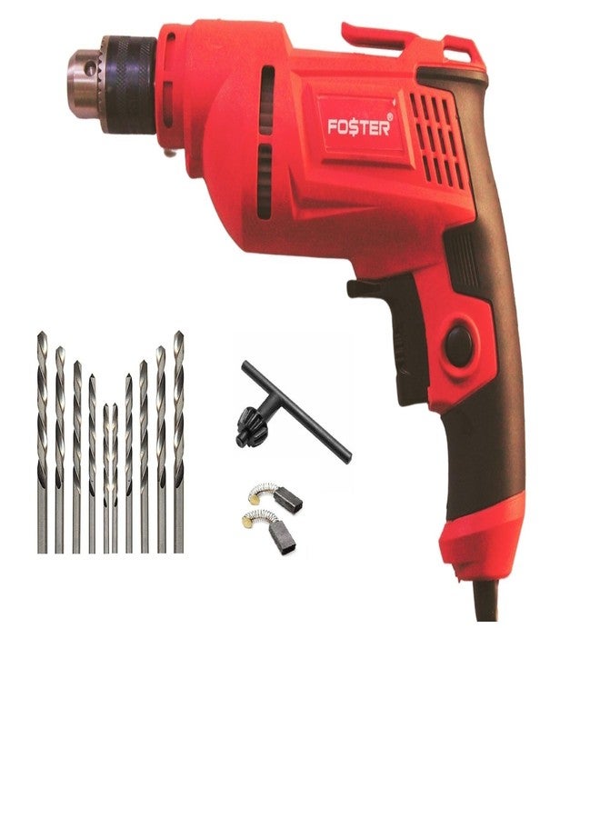 Foster Drill FPD-600RE with 10 High Quality Drilling Bits, 600W, Copper Armature, 2600 RPM, Chuck 10 mm Forward/Reverse with Variable Speed Control